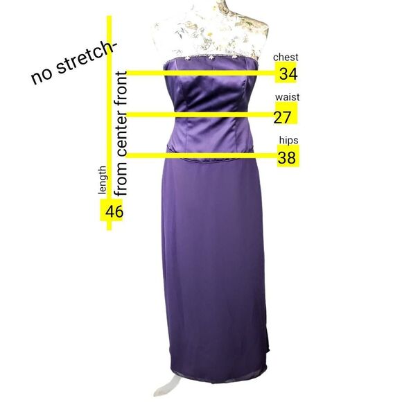 Formal Rhinestone Embellished Bodice  Strapless Purple Satin Long Gown Dress - Picture 5 of 11